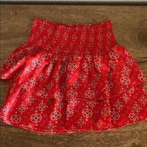 Orange satin paisley flounce mini skirt